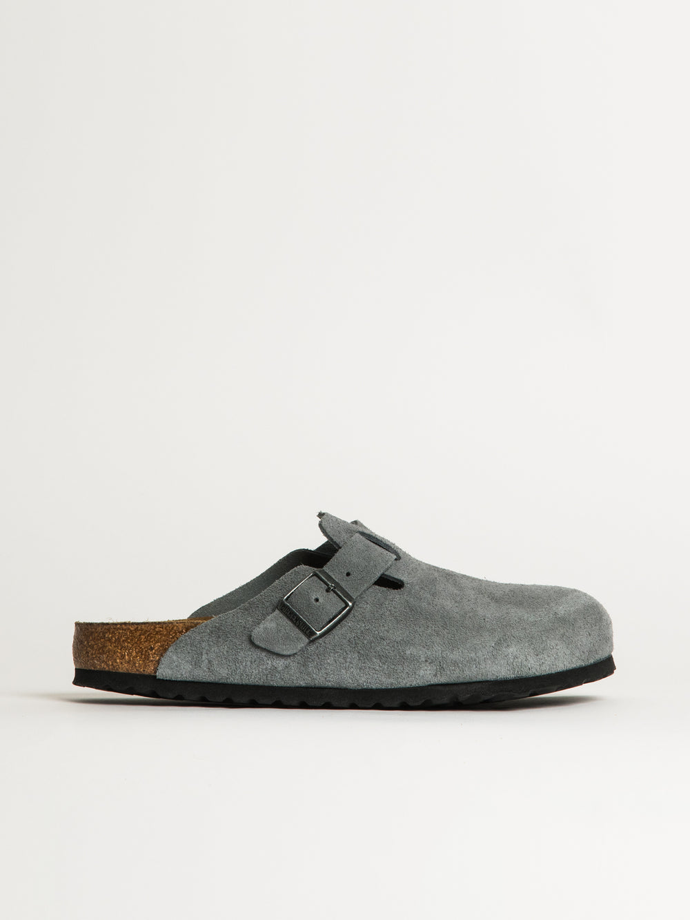 MENS BIRKENSTOCK BOSTON SOFT FOOTBED SUEDE SANDALS - REGULAR - BASALT GREY