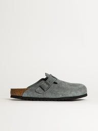 MENS BIRKENSTOCK BOSTON SOFT FOOTBED SUEDE SANDALS - REGULAR - BASALT GREY