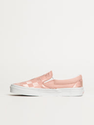 WOMENS VANS CLASSIC SLIP ON SATIN SHOES - PINK CHECKER