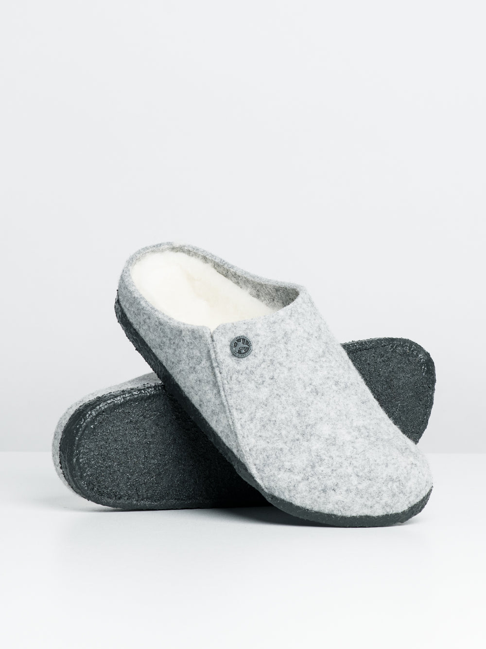 WOMENS BIRKENSTOCK ZERMATT SHEARLING SLIPPERS - LIGHT GREY - CLEARANCE