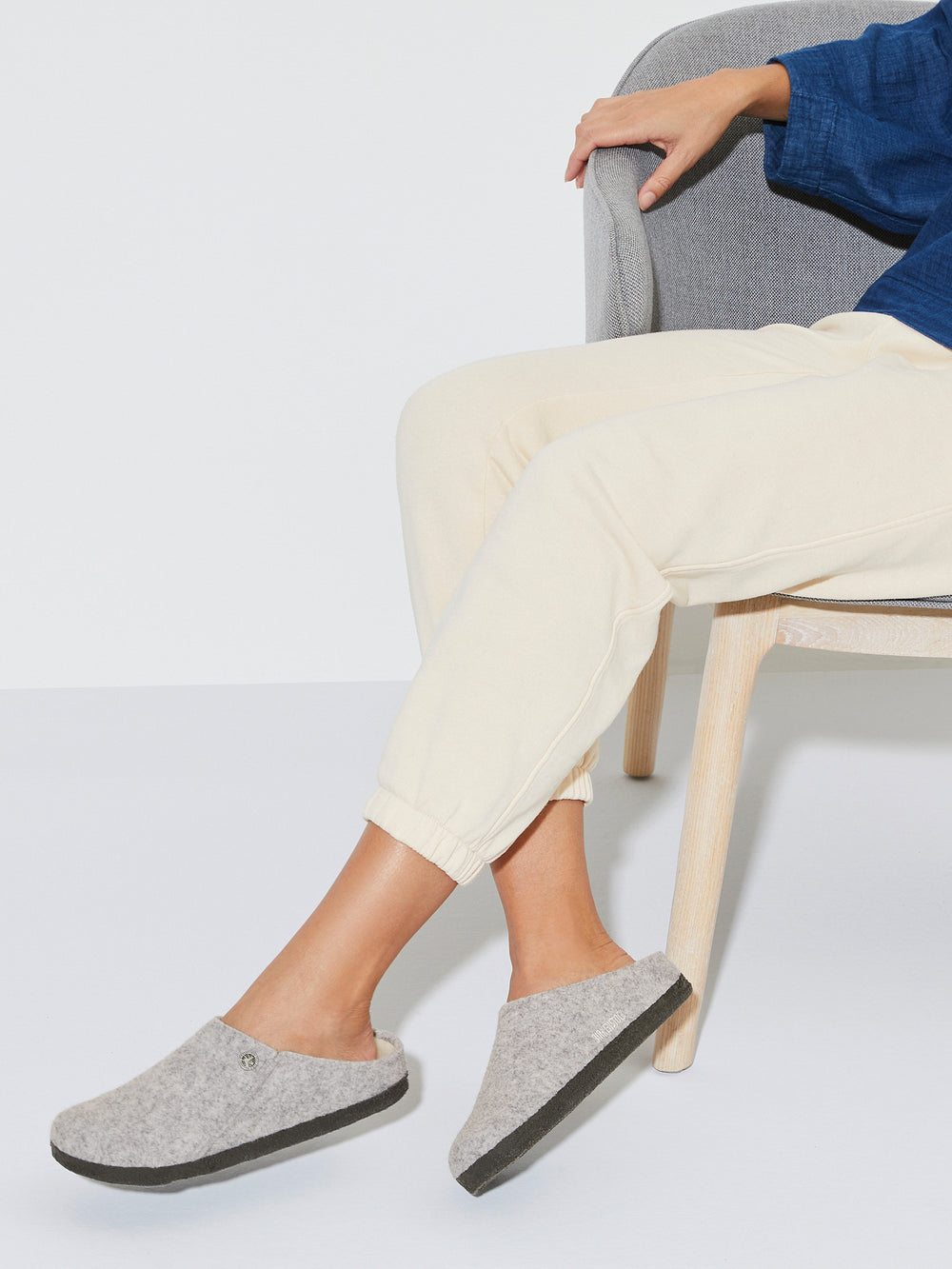 WOMENS BIRKENSTOCK ZERMATT SHEARLING SLIPPERS - LIGHT GREY - CLEARANCE