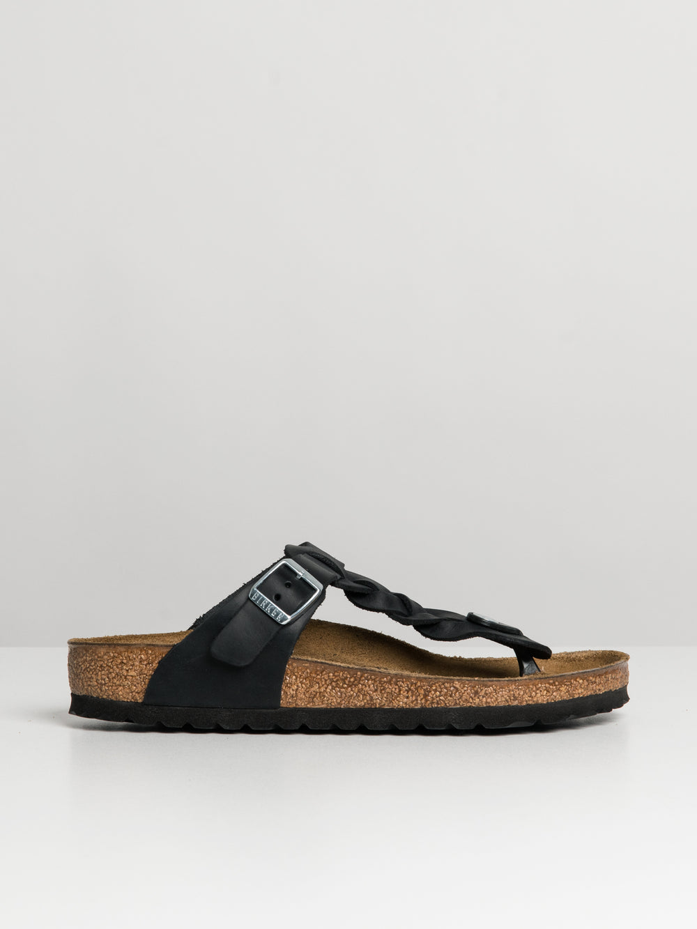 WOMENS BIRKENSTOCK GIZEH BRAIDED LEATHER REGULAR FIT SANDALS - BLACK - CLEARANCE
