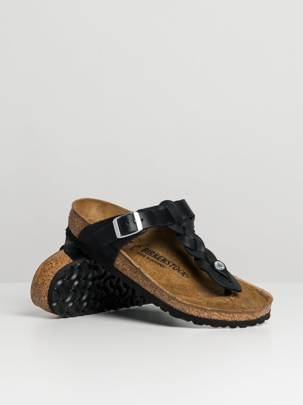 WOMENS BIRKENSTOCK GIZEH BRAIDED LEATHER REGULAR FIT SANDALS - BLACK - CLEARANCE