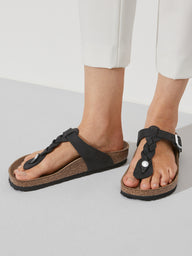 WOMENS BIRKENSTOCK GIZEH BRAIDED LEATHER REGULAR FIT SANDALS - BLACK - CLEARANCE