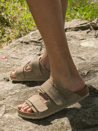 MENS BIRKENSTOCK UJI SUEDE NUBUCK SANDALS - REGULAR - TAUPE