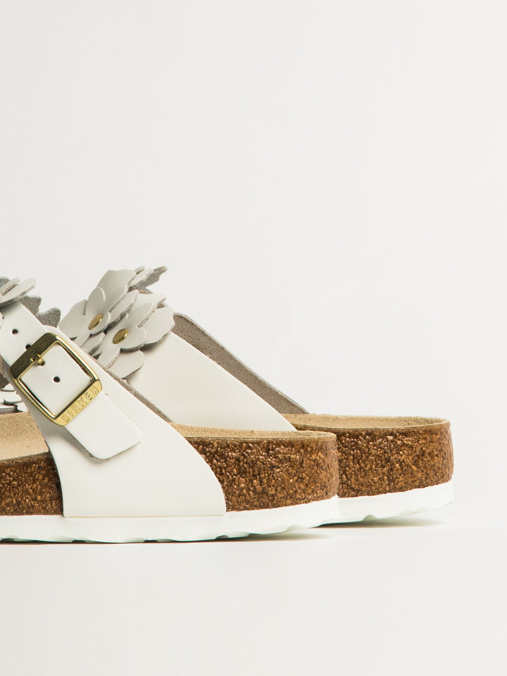 WOMENS BIRKENSTOCK GIZEH FLOWER LEATHER SANDALS - REGULAR - WHITE