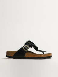 WOMENS BIRKENSTOCK GIZEH FLOWER LEATHER SANDALS - REGULAR - BLACK