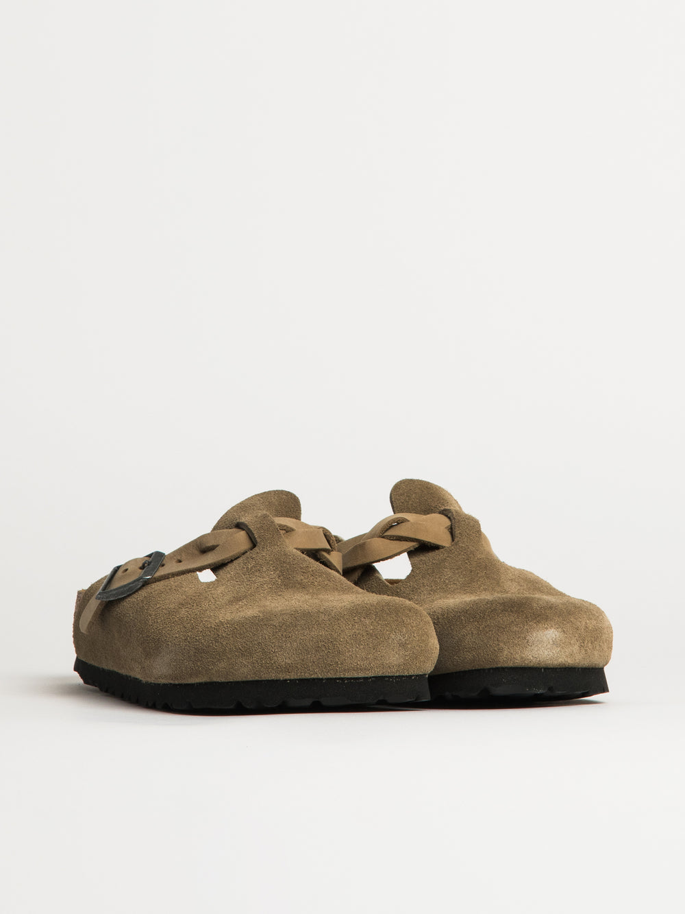 WOMENS BIRKENSTOCK BOSTON BRAIDED SUEDE CLOG - TAUPE