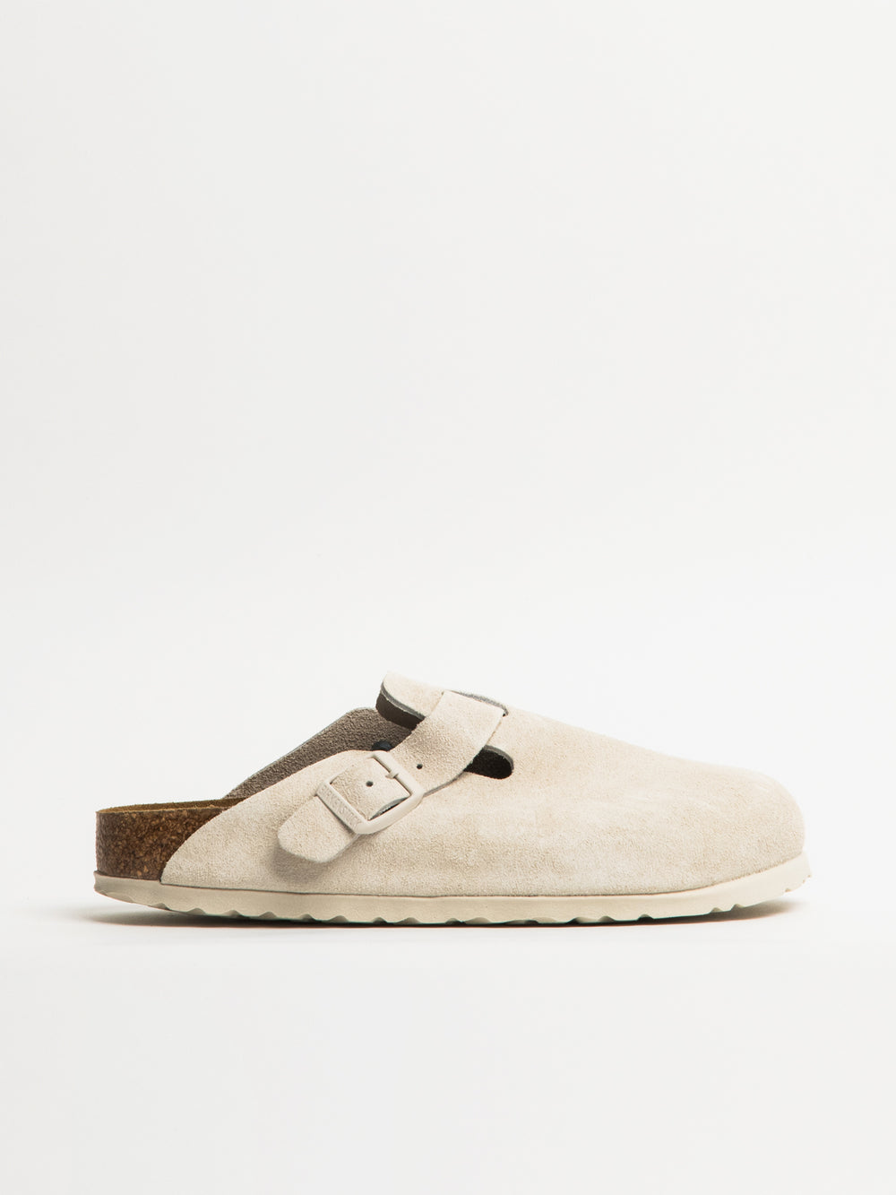 WOMENS BIRKENSTOCK BOSTON SUEDE SOFT FOOTBED SANDALS CLOGS - ANTIQUE WHITE