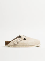 WOMENS BIRKENSTOCK BOSTON SUEDE SOFT FOOTBED SANDALS CLOGS - ANTIQUE WHITE