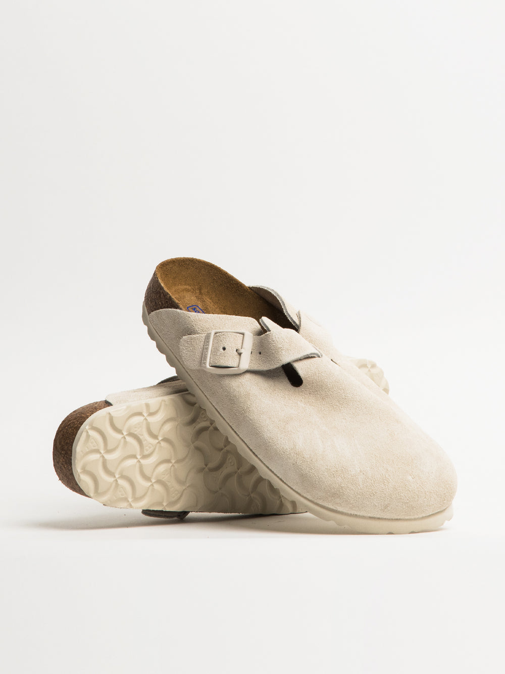 WOMENS BIRKENSTOCK BOSTON SUEDE SOFT FOOTBED SANDALS CLOGS - ANTIQUE WHITE