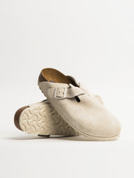 WOMENS BIRKENSTOCK BOSTON SUEDE SOFT FOOTBED SANDALS CLOGS - ANTIQUE WHITE