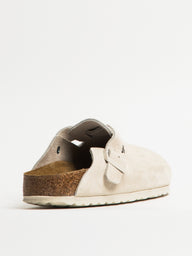 WOMENS BIRKENSTOCK BOSTON SUEDE SOFT FOOTBED SANDALS CLOGS - ANTIQUE WHITE