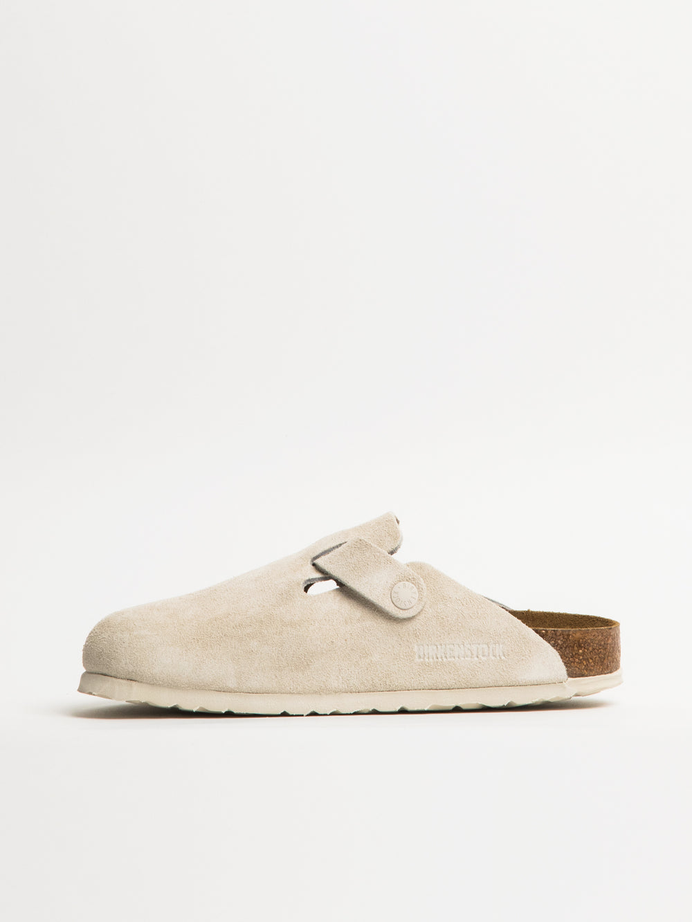 WOMENS BIRKENSTOCK BOSTON SUEDE SOFT FOOTBED SANDALS CLOGS - ANTIQUE WHITE