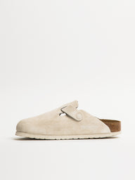 WOMENS BIRKENSTOCK BOSTON SUEDE SOFT FOOTBED SANDALS CLOGS - ANTIQUE WHITE