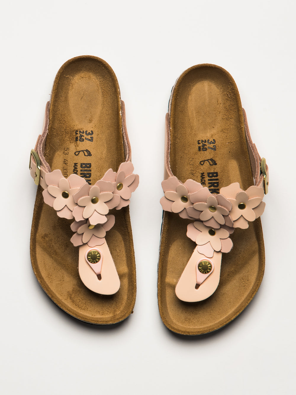 WOMENS BIRKENSTOCK GIZEH FLOWER LEATHER SANDALS - REGULAR - LIGHT ROSE