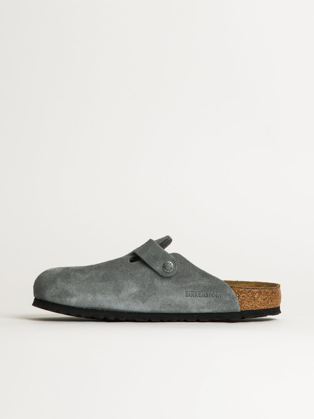 MENS BIRKENSTOCK BOSTON SOFT FOOTBED SUEDE SANDALS - REGULAR - BASALT GREY