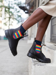 WOMENS BLUNDSTONE ORIGINAL BLACK WITH RAINBOW ELASTIC - CLEARANCE