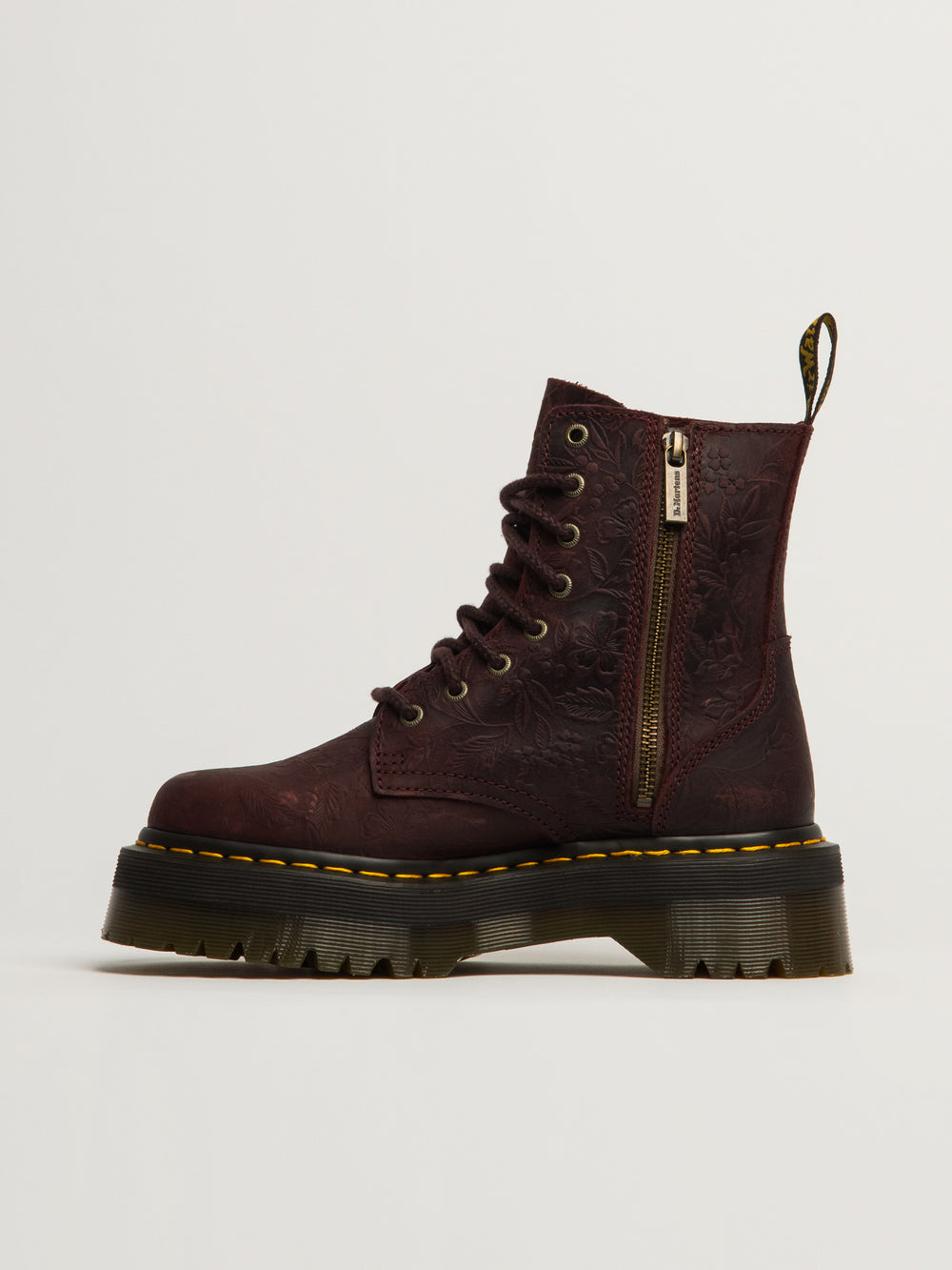 WOMENS DR MARTENS JADON FLORAL DEBOSS CRAZY HORSE BOOT - RED