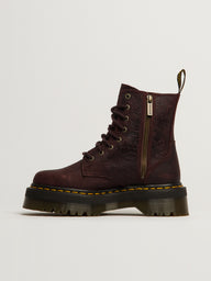 WOMENS DR MARTENS JADON FLORAL DEBOSS CRAZY HORSE BOOT - RED