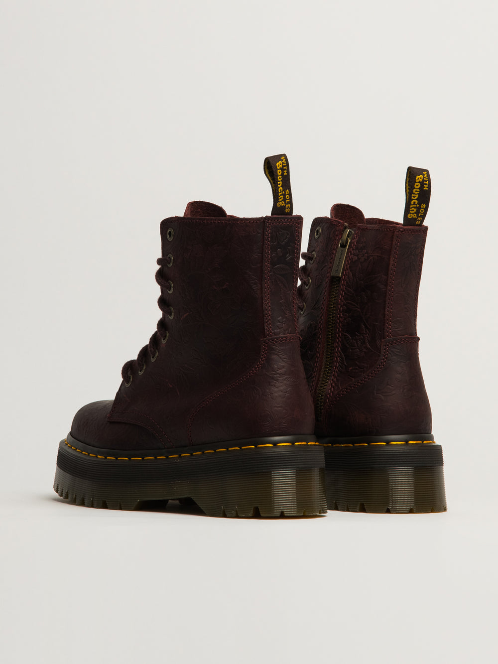 WOMENS DR MARTENS JADON FLORAL DEBOSS CRAZY HORSE BOOT - RED