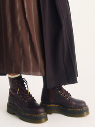 WOMENS DR MARTENS JADON FLORAL DEBOSS CRAZY HORSE BOOT - RED