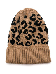 LEOPARD PRINT BEANIE - CLEARANCE