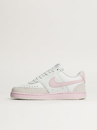 WOMENS NIKE COURT VISION LO SUEDE SNEAKER - WHITE/PINK