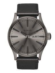NIXON SENTRY LEATHER - GUNMETAL/BLACK WATCH