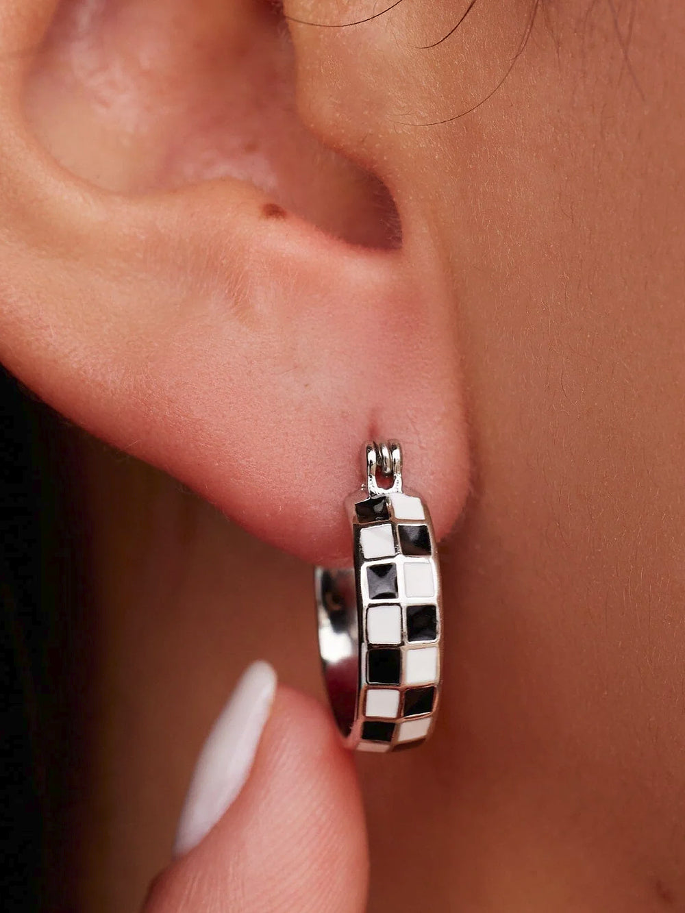 PURA VIDA CHECKERBOARD HUGGIE EARRINGS - CLEARANCE